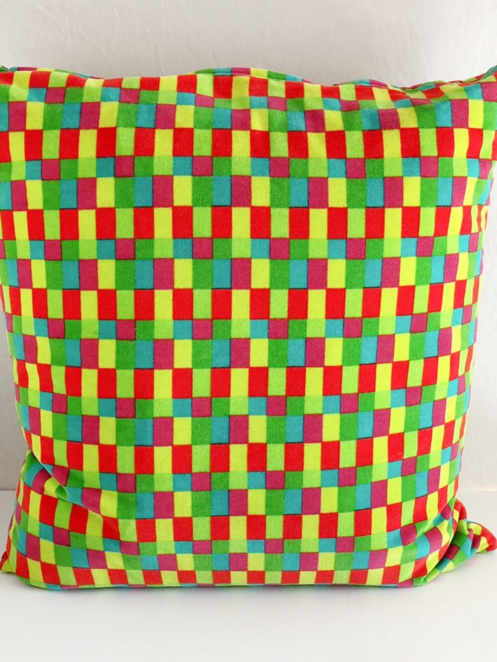 IKEA Neon Check Plaid Large Feather Throw Pillow